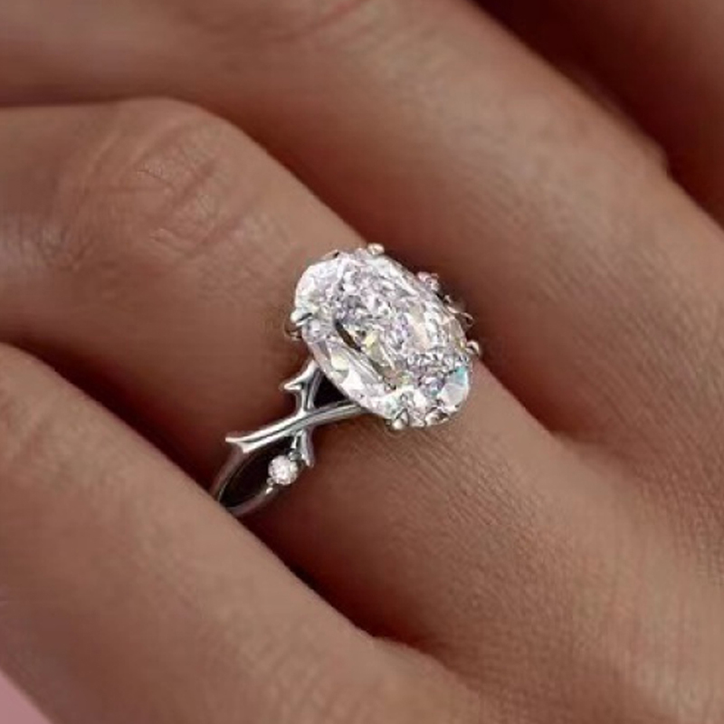 MT Ladies' Oval Moissanite Ring 925 Silver Vintage Fashion Bright Oval Cut VVS1 White Moissanite Engagement Ring Women with GRA Certificate