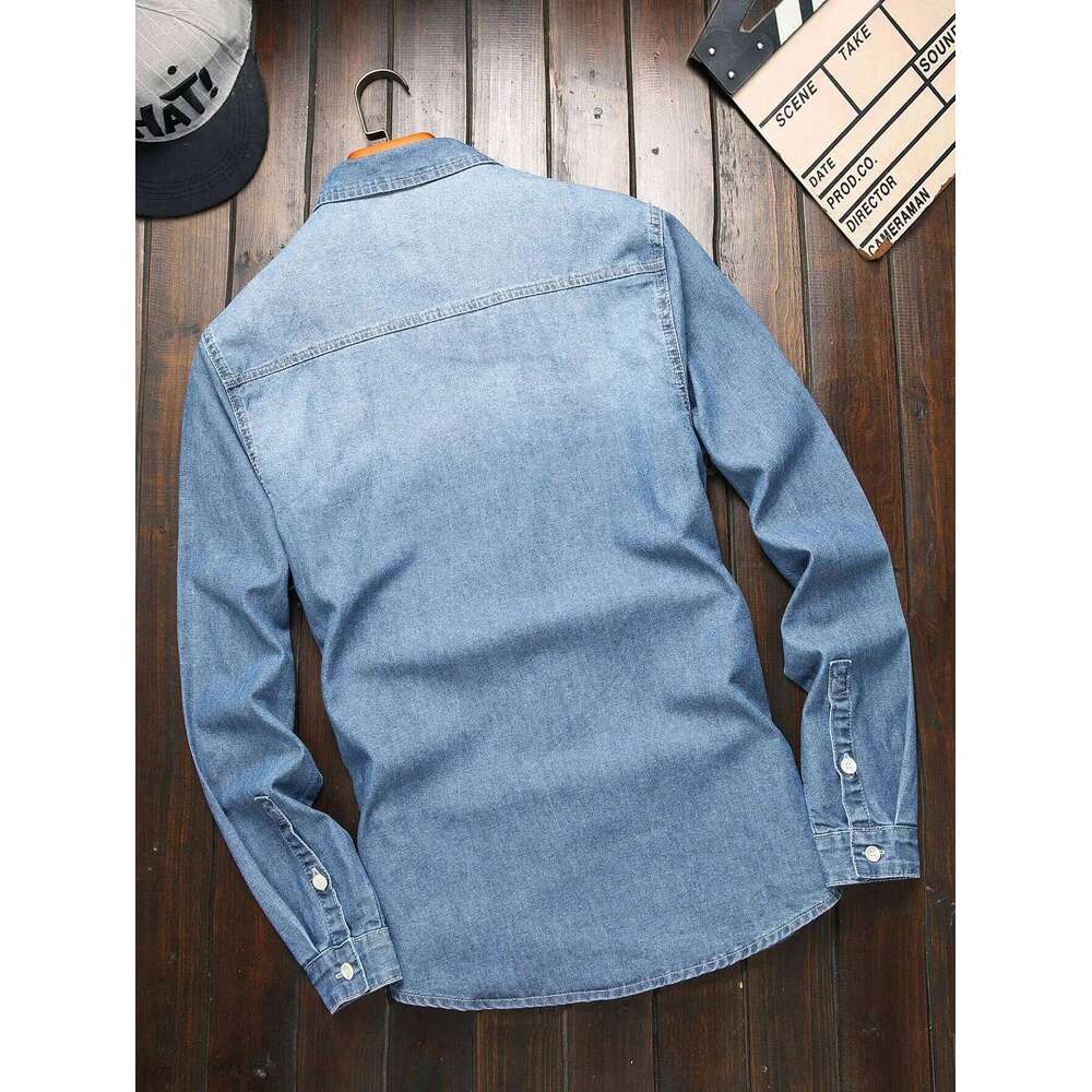 Men's shirts for spring autumn. Blue denim shirts. Trendy and fashionable. Daily casual street style.