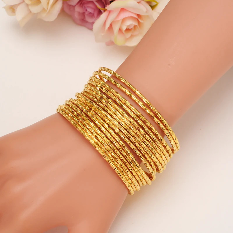 65mm 24K gold plated Bangles Ethiopian Africa Fashion Gold Color Bangles For Women African Bride Wedding Bracelet Jewelry Gifts 250805