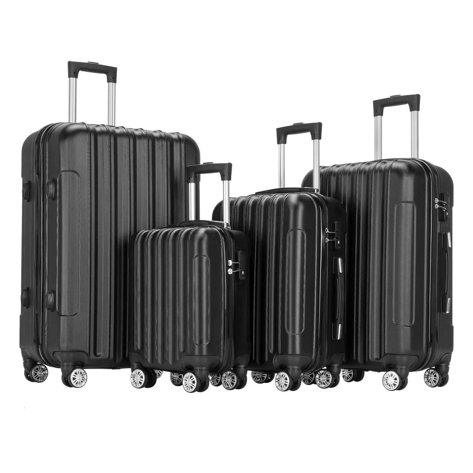 4 Piece Luggage Sets ABS Durable Suitcase Sets with Double Wheels and TSA Lock Black W250805