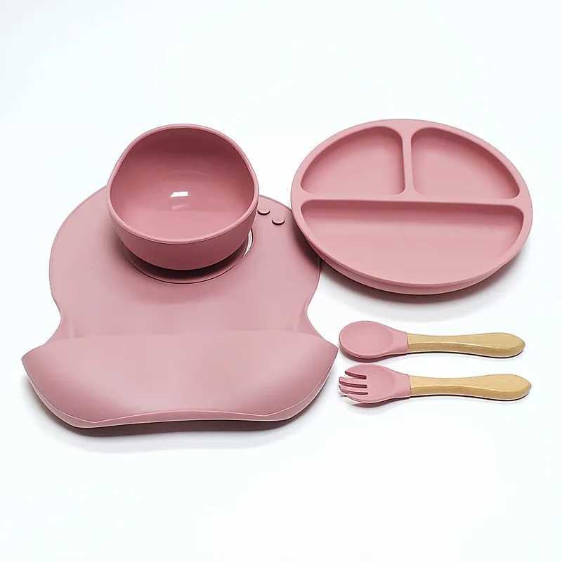 5pcs Childrens Silicone Dinner Plate Set Strong Suction Anti-Fall Childrens Eating Training Bowl Fork Spoon Feeding Tableware X250806
