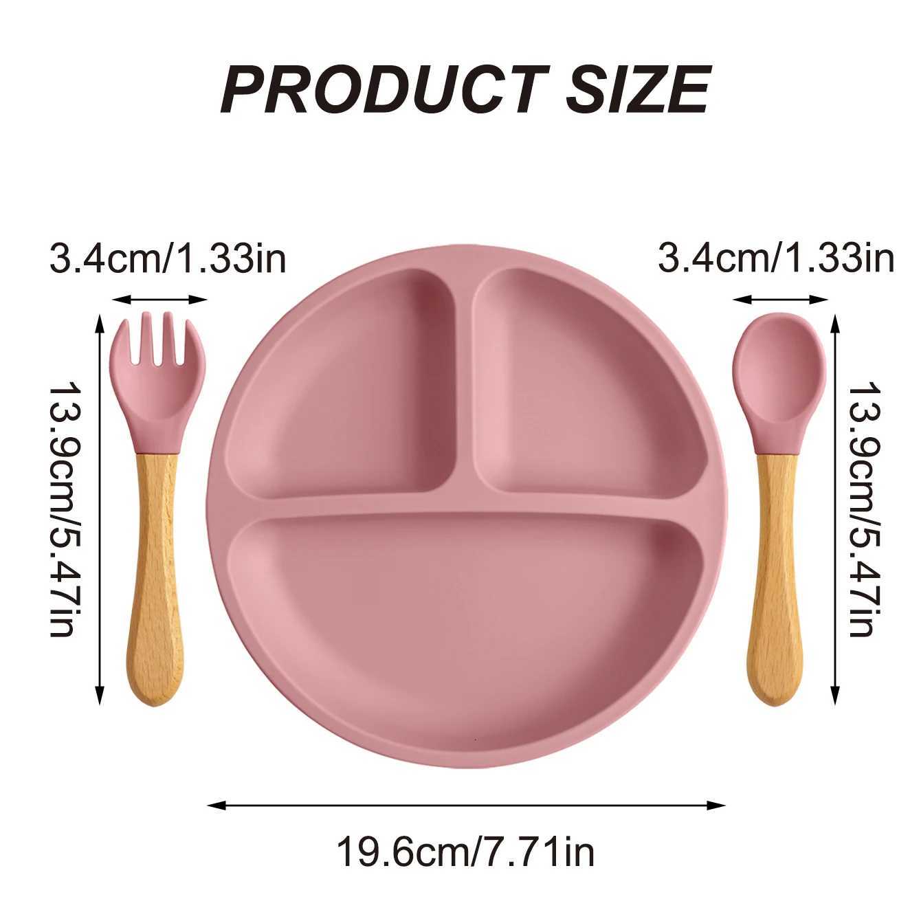 3PCS Silicone Baby Tableware Set Color Kids Feeding Utensils With Wooden Spoon Fork BPA Free Training Dishes Plate Dinnerware X250806