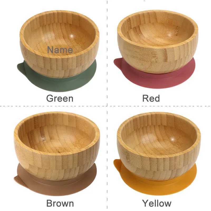 5Pcs Bamboo Bowl Plate For Kid Personalized Name Baby Feeding Set Bamboo Tableware Owl Plate Bowl With Spoon Silicone Baby Supplies X250806