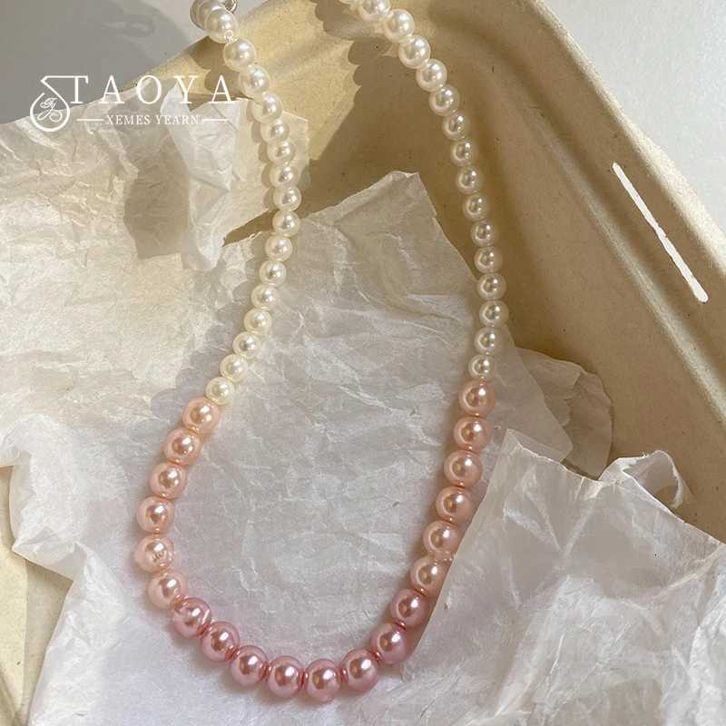 Design Gradient Pink Pearl Necklace For 2025 Girls Sweet Accessories Party Luxurious Jewelry Sexy Collarbone Chain For Women Y250805