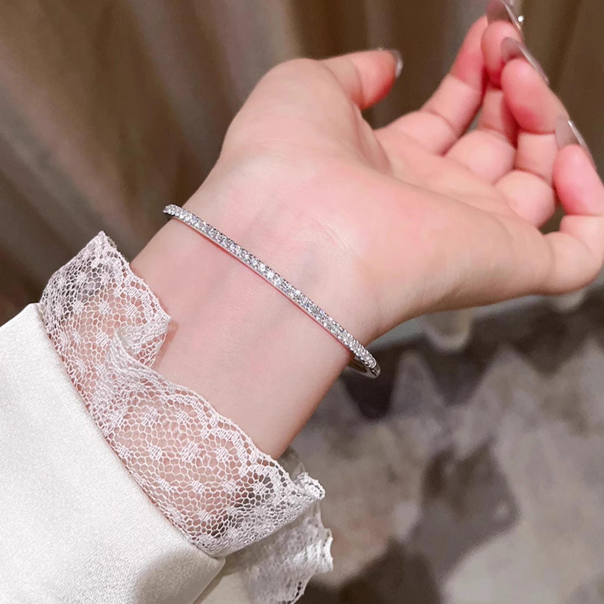 Choucong Stunning Half Pave 5A Cubic Zircon CZ Diamond Luxury Jewelry 18K White Gold Fill Bright Party Eternity Women Bridal Wrist Bangle For Lover Gi