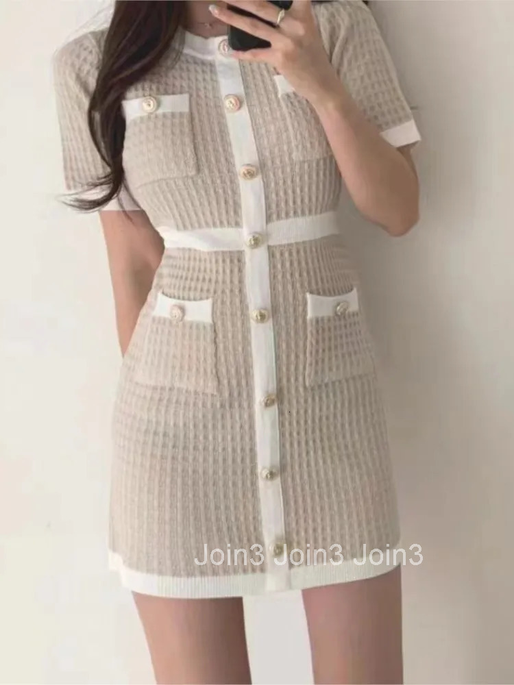 Elegant Korean Xiaoxiangfeng Slim Mini Dresses Women Fashion Temperament Solid Color Package Hip Bodycon Dress Spring Summer New