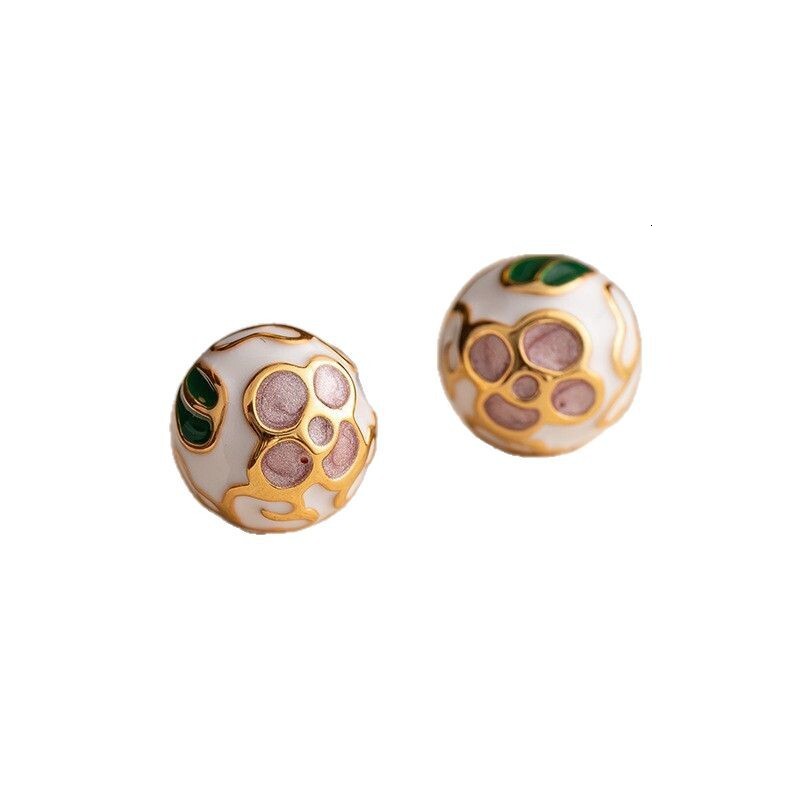 New Chinese National for Women Enamel Drop Glaze Flower Palace Style Stud Earrings Elegant Light High-end Feel