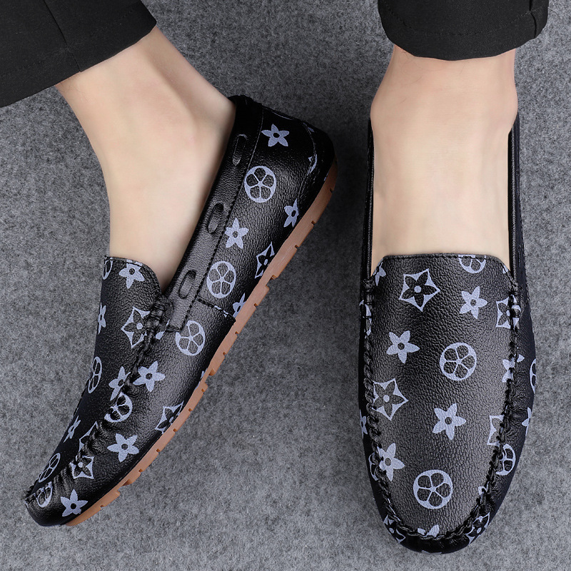 Autumn New Mens Printed Casual Leather Shoes Handmade Soft Soles Comfortable Big Size 37-45 Casual Shoes Free Shipping
