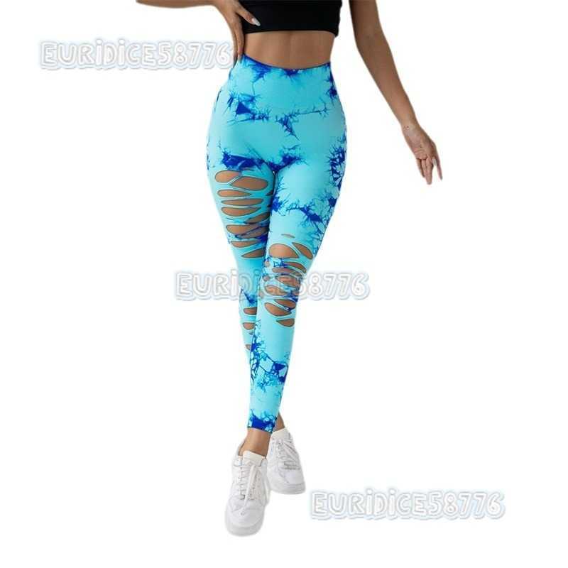 Tie-dye High-waist Tummy Control Yoga Pants Peach Hip High-quality Breathable Sports Yoga Pants for Women New Hollow Design H250806
