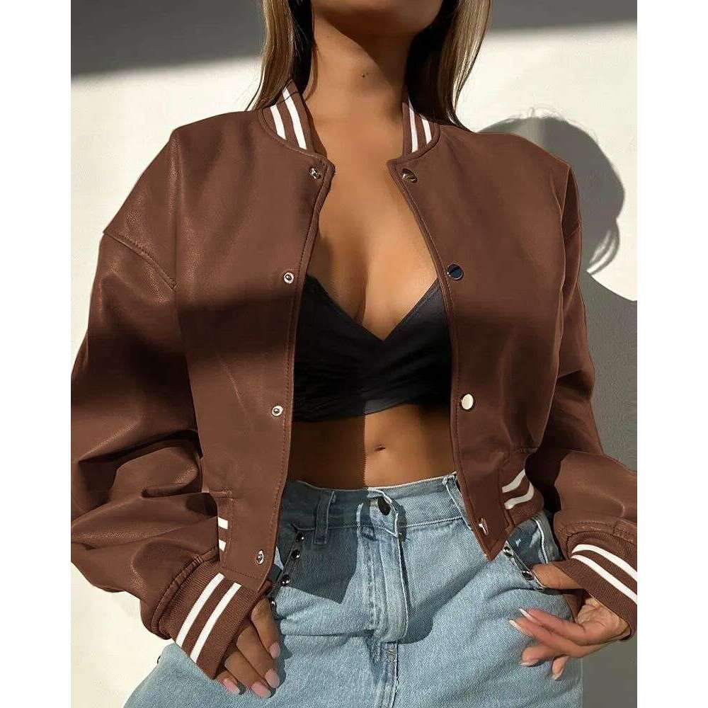 Clothing Autumn and Winter Women's New Long sleeved Motorcycle Fashion PU Leather Small Jacket