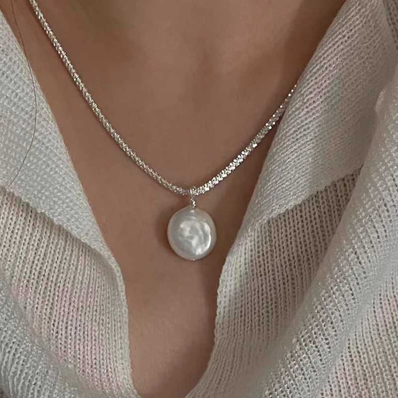 Titanium Steel Baroque Pearl Simple Elegant Thin Chain Pendant Necklace for Women Girl New Trendy Jewelry Wholesale Dropship Y250805