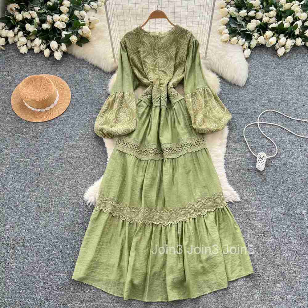 Chic vintage Sexy jacquard Spliced slim Elegant Fairy korean fashion Boho Sundress women clothing Long dress