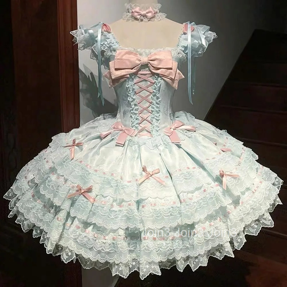 Summer Japanese Sweet Kawaii Lolita Dress Women Casual Cute Bow Puffy Princess Dress Y2k Fashion Elegant Evening Party Dress New