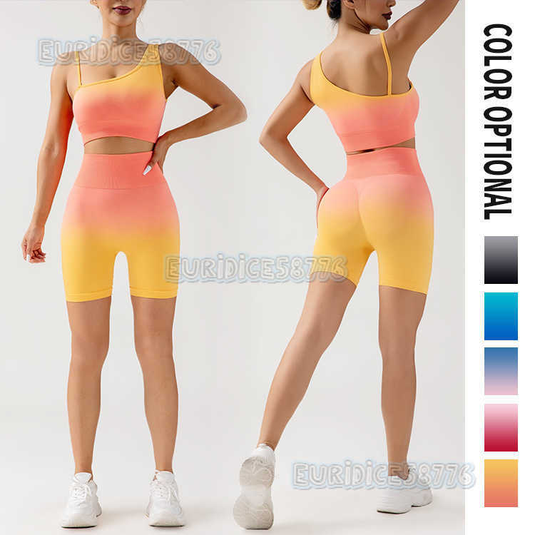 Gradient Seamless Yoga Shorts Breathable Tight Running Fitness Sports Three-point Shorts H250806