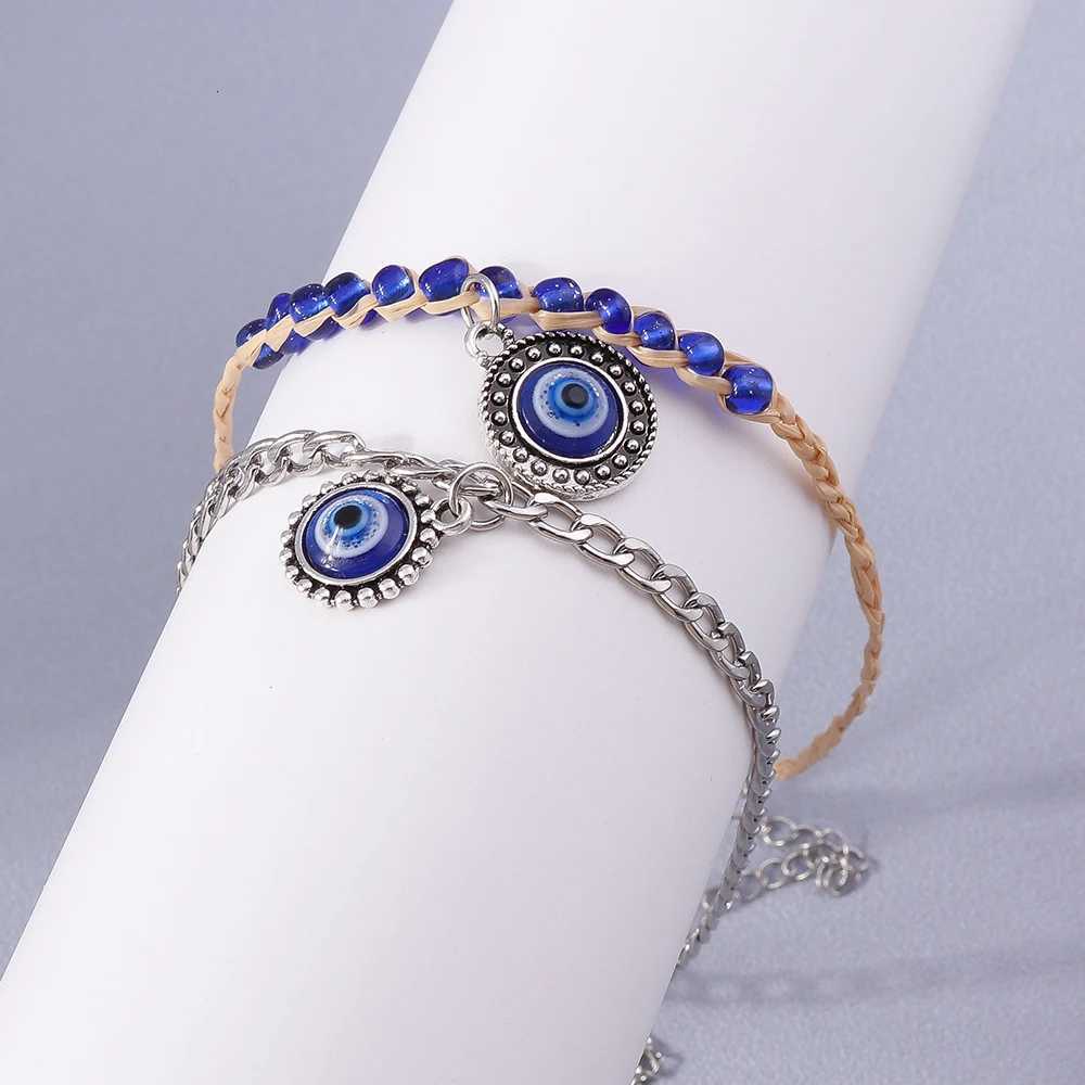 2pcs Bohemian Blue Evil Eye Anklets for Women Summer Beach Anklet s Chain Girls Jewelry Gifts Y250805