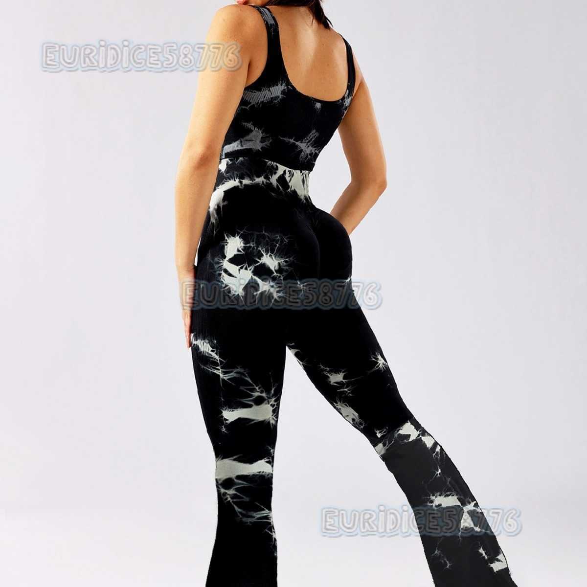 Seamless Tie-dye Yoga Wide-leg Pants for Women with Tight Top High Waist Hip-lifting Moisture-wicking Outdoor Sports Fitness H250806