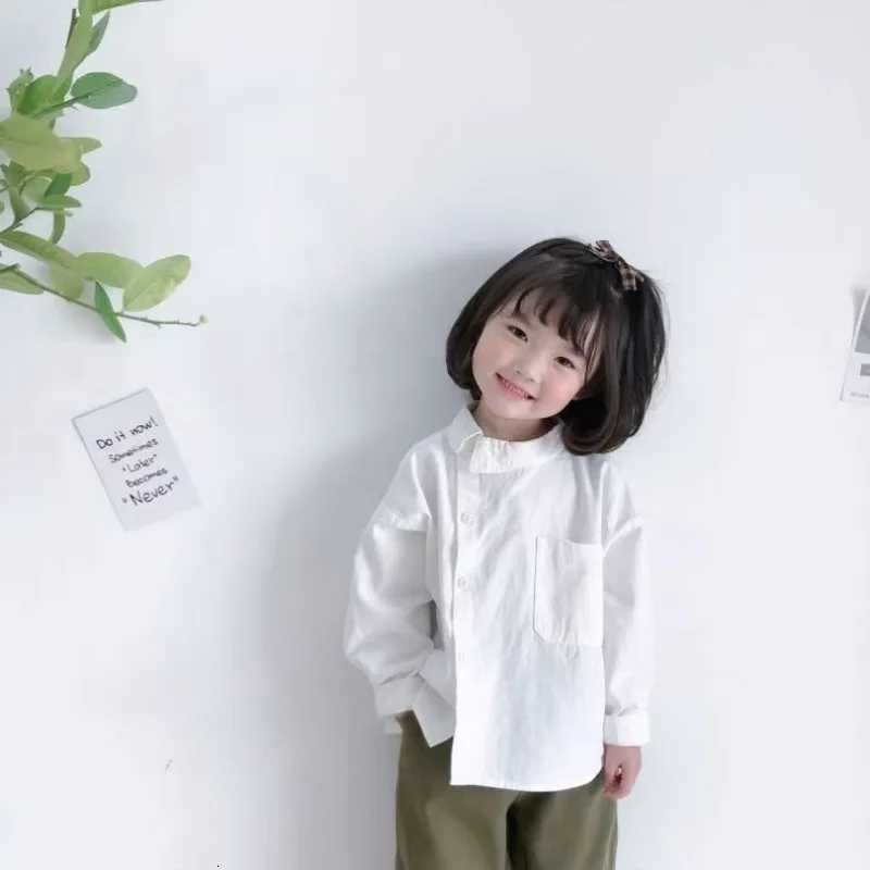 Spring and Autumn Childrens Solid Color Shirt Design Sense Boys Girls Top Side Collar Design Cotton and Linen Thin Shirt X250806