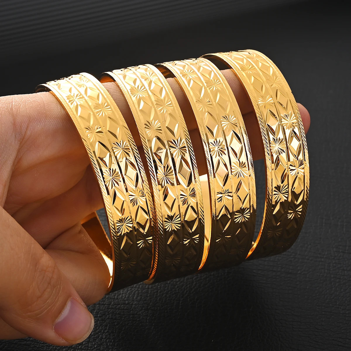 Gold Plated Width 14MM Bangle Men Bride Wedding Bracelet Africa Ethiopian Arab Jewelry Charm Party Gifts #050 250805
