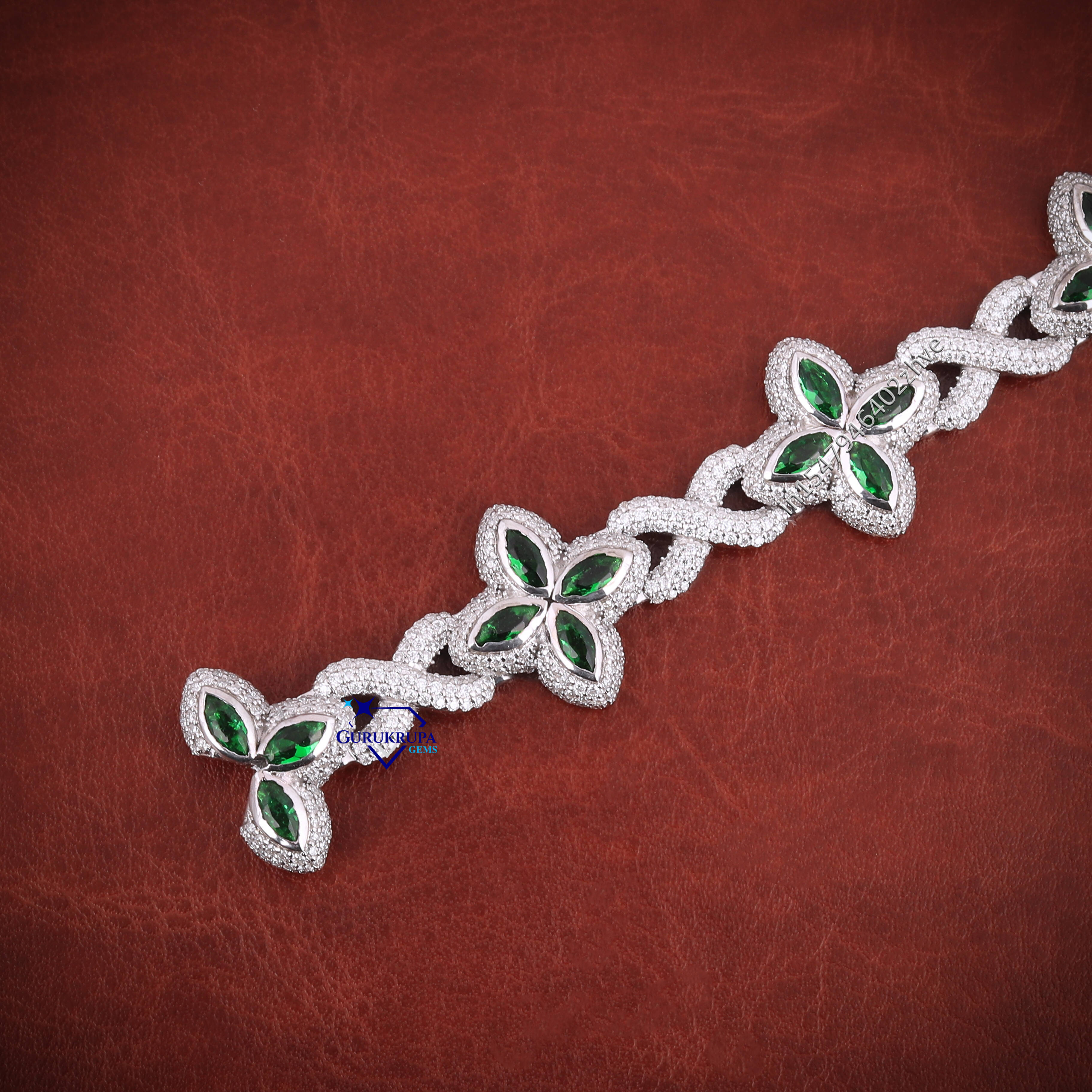 Charm Colorful Marquise Eye Moissanite Four Leaf Clover 14k Solid Gold Cuban Chain Bracelet Mens Women Jewelry Bracelet