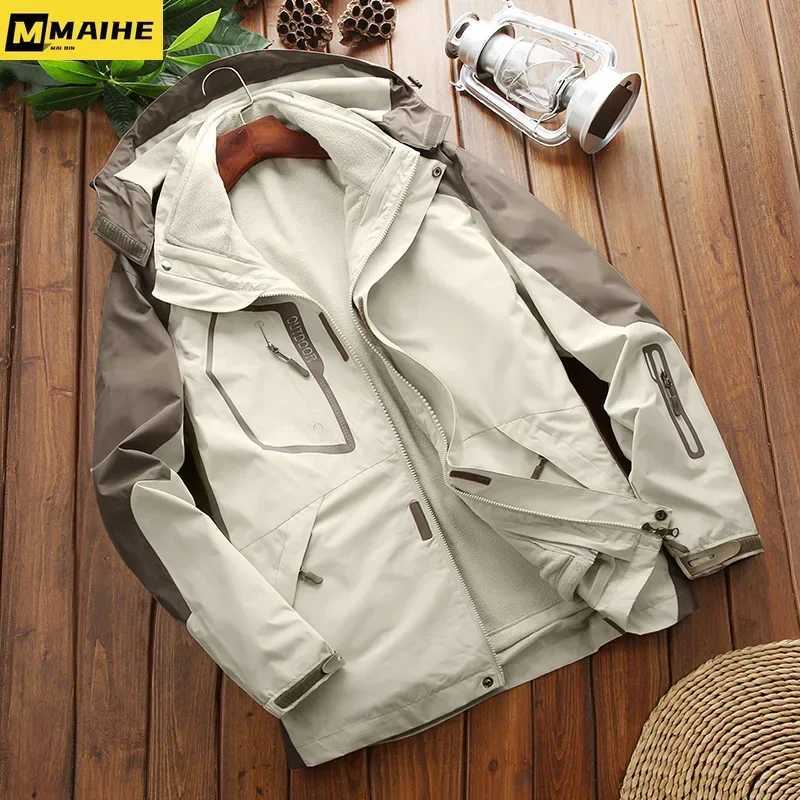 2 in 1 Winter Warm Jacket Sportswear Ski Camping Coat Softshell Waterproof Outdoor Jacket Men Windbreaker Climbing Hiking Coats W250806