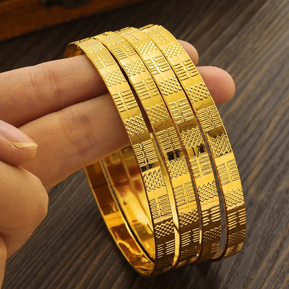 Ethpion 68MM 24K Ethiopian Wave Dubai Trendy Wedding Bangle for Women Arab African Gold Color Bracelet Jewelry Middle East Gifts 250805