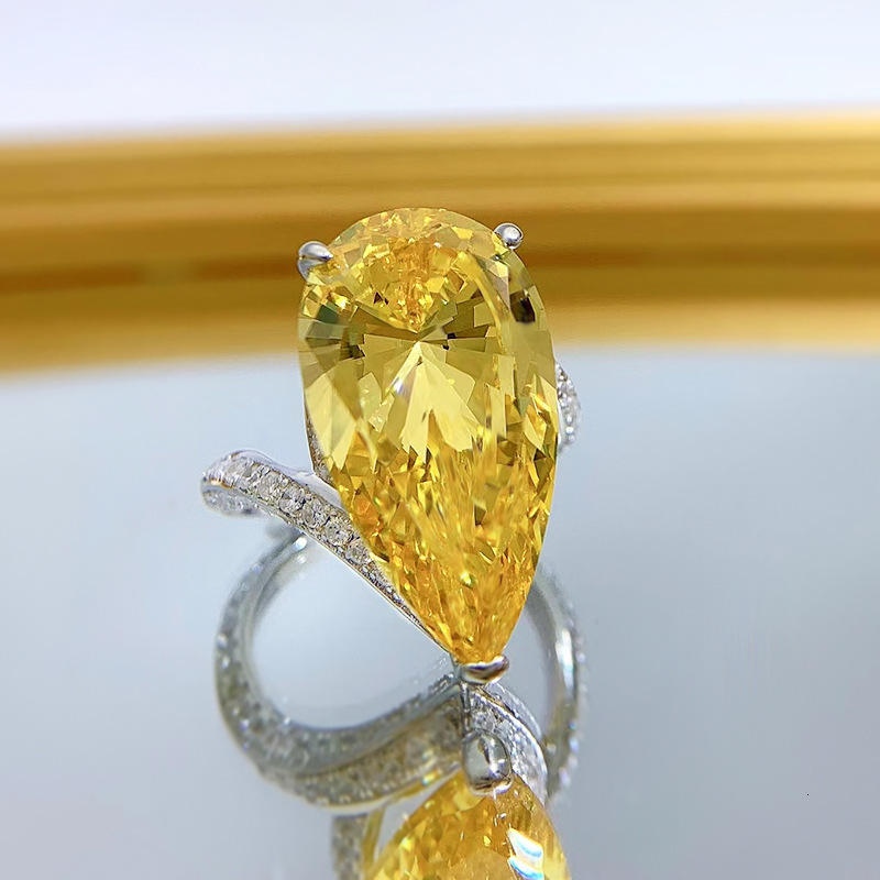 Hui Zhi Wing Jewelry New Model S Pure Silver Simulated High Carbon Ring Water Drop 12*22 Yellow mond Fashion