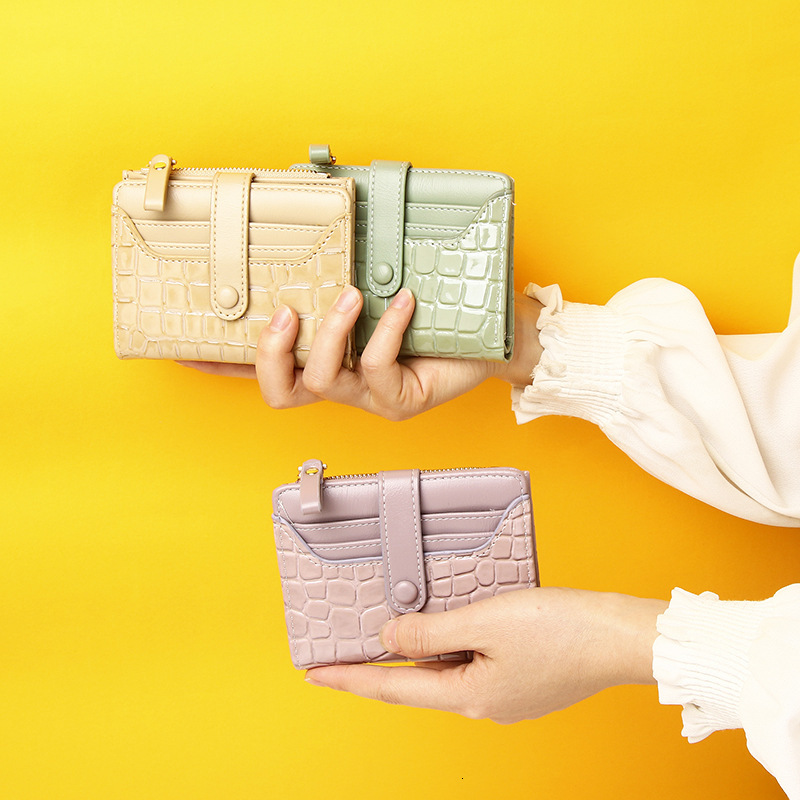 New Short Women's High-end Multi-card Slot Multi-functional Card Holder Solid Color Stone Pattern Coin Purse Wallet