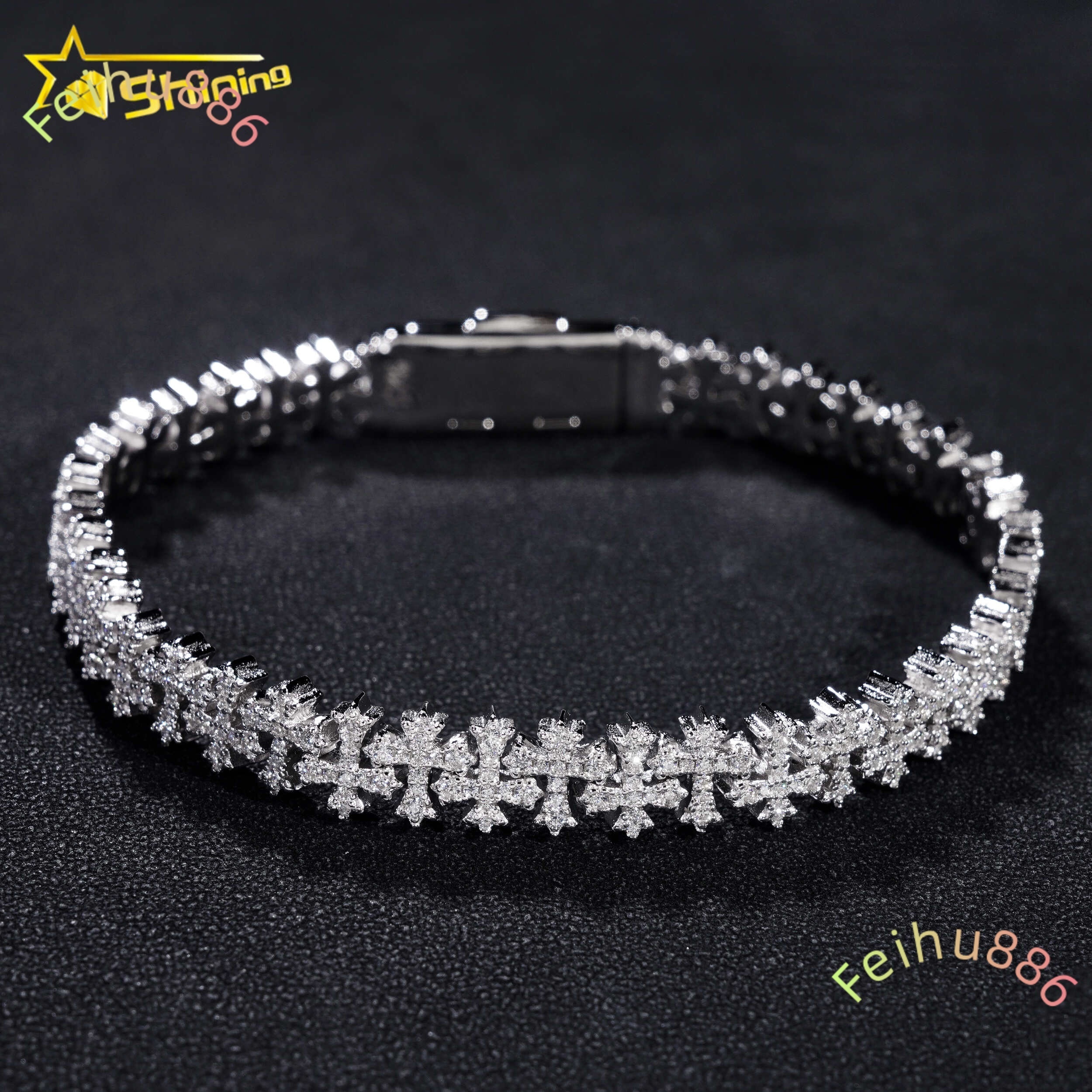 Hip Hop Jewelry Mens Bracelet Pass Diamond Tester Silver 925 Gold Plated Iced Out Cross VVS Moissanite Cuban Link Bracelets