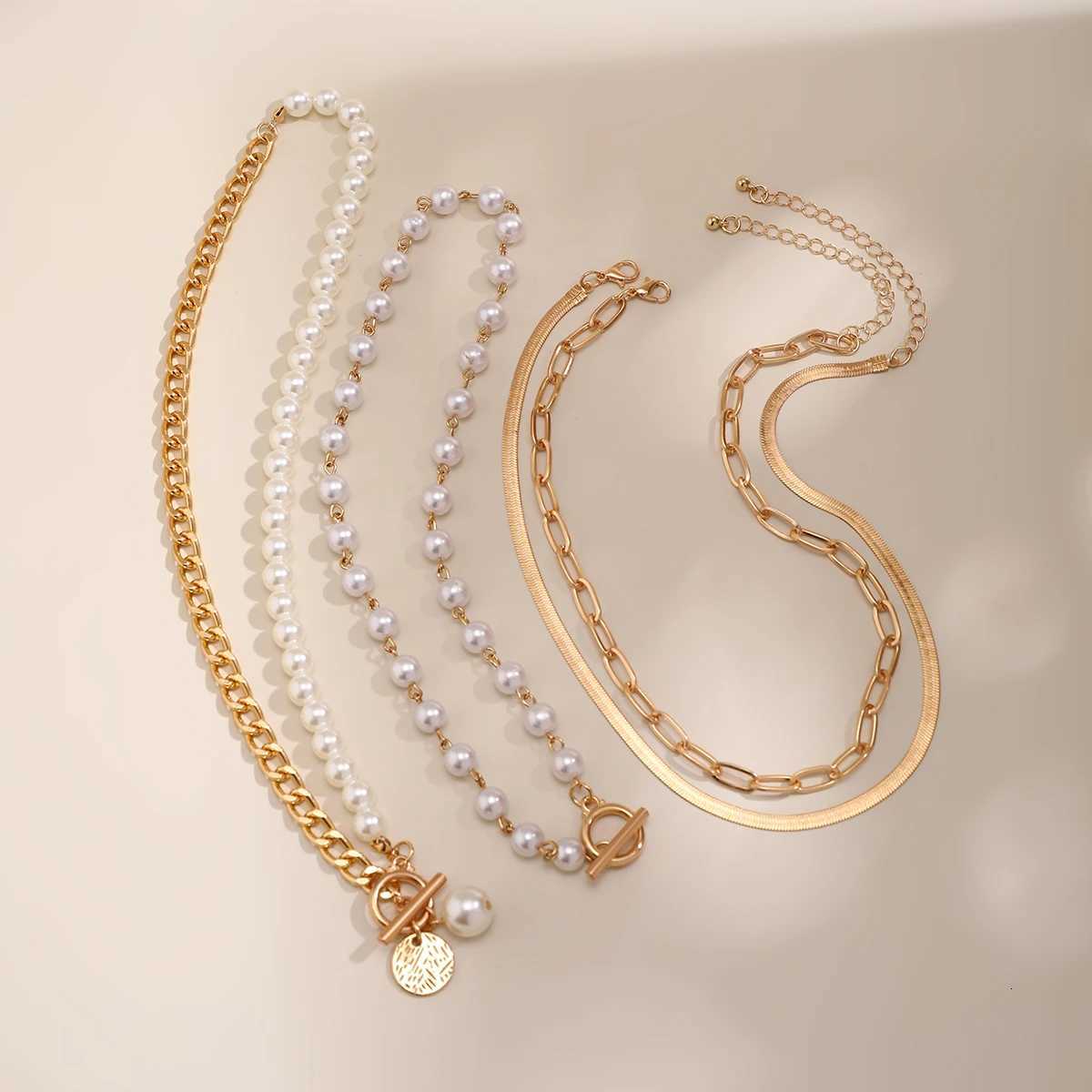 Layered Imitation Pearl and Thick Chains Choker Necklace for Women Trendy Beaded Chains on Neck Accessories 2023 Fashion Jewelry Y250805