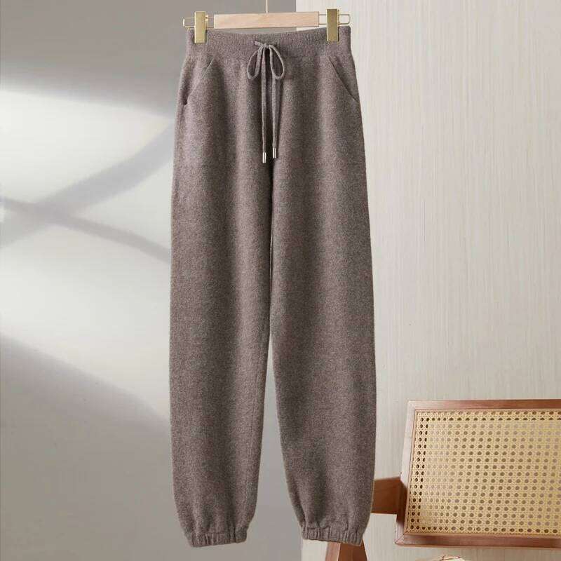 100% Merino Wool Women's Knitted Trousers, Popular, Fashionable, Warm, Pocket, Small Leg Pants 2024 Autumn And Winter New Style 250806