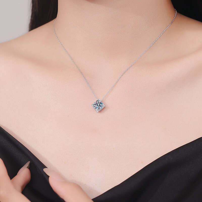 Iced Out VVS Simple Sugar Cube 1 2 ct Pendant D Color Moissanite Necklace for Women