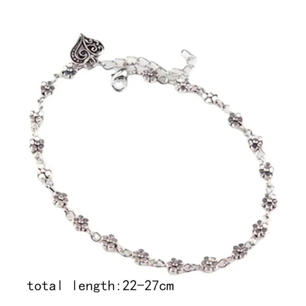 Barefoot Accessory Heart-shaped Fashion Floral Design Silver Anklet s Alloy Bead Foot Women Girl Y250805