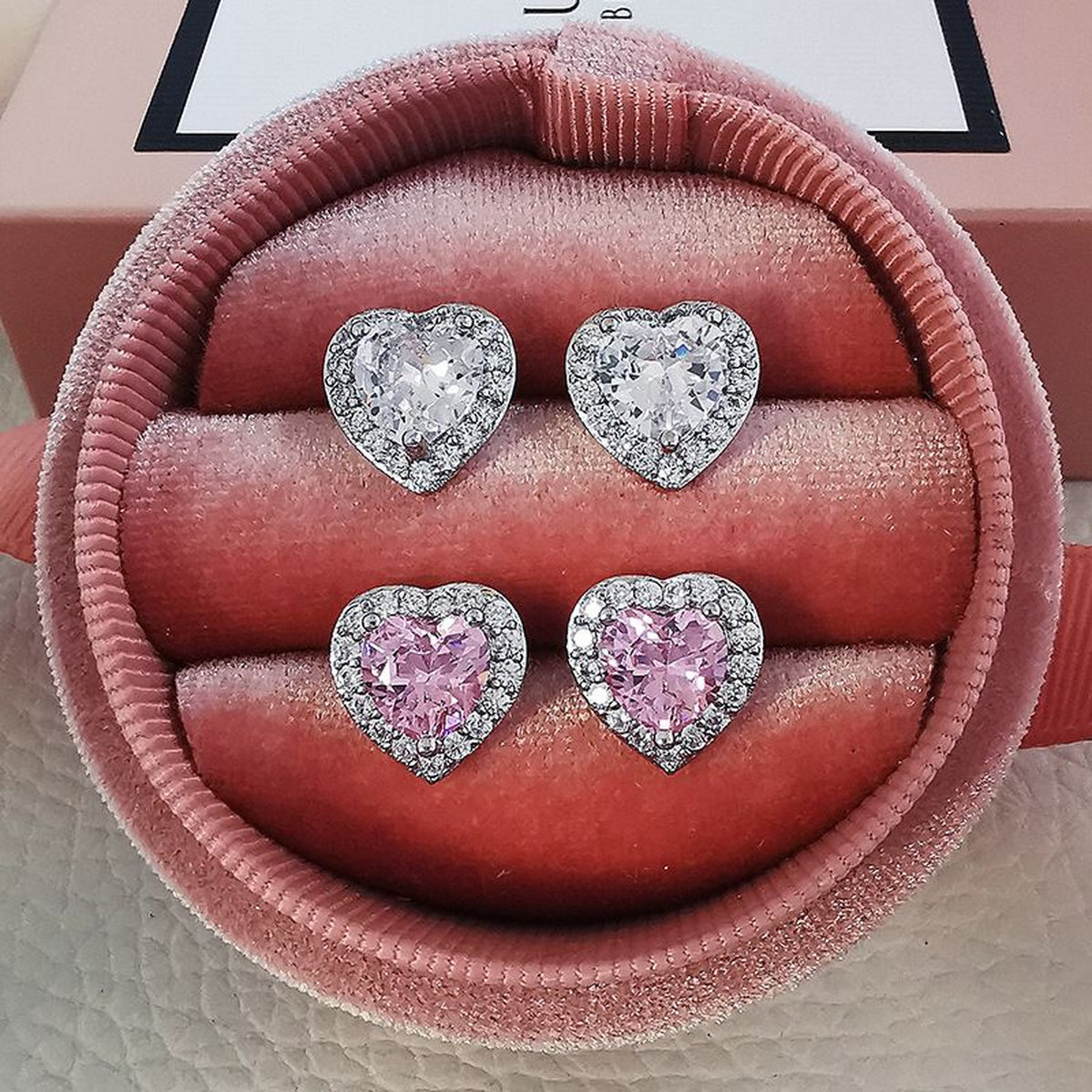 designer earrings 925 sterling silver jewelry diamond earrings simple earring luxury jewelry white pink Cubic Zircon heart shape luxe bijoux womens stud earring