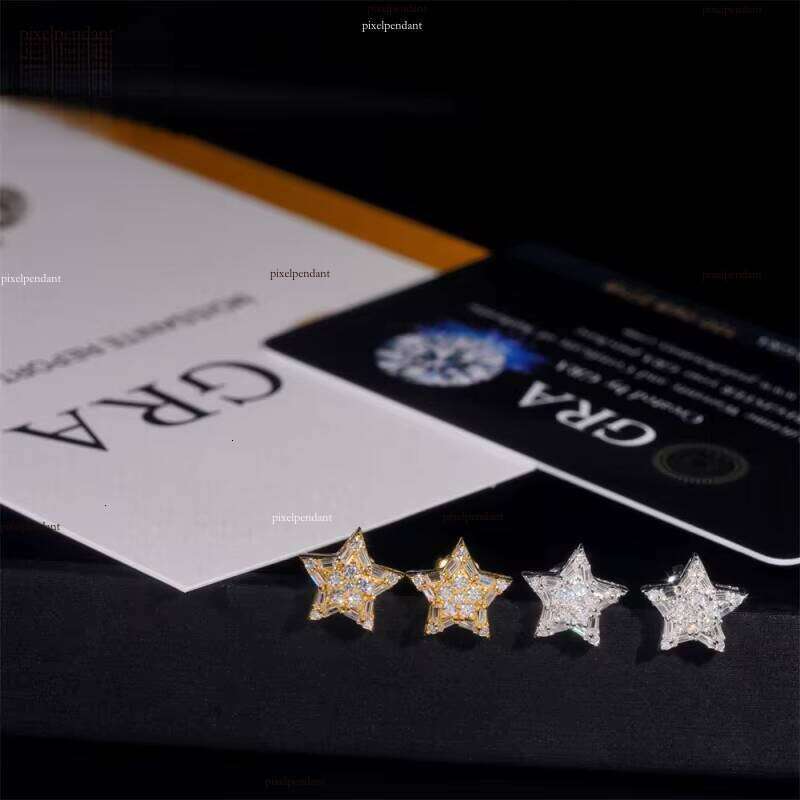 High-end Stock Hip-hop Jewelry Sier Screw Back Pentagram Silicone Stone Earrings