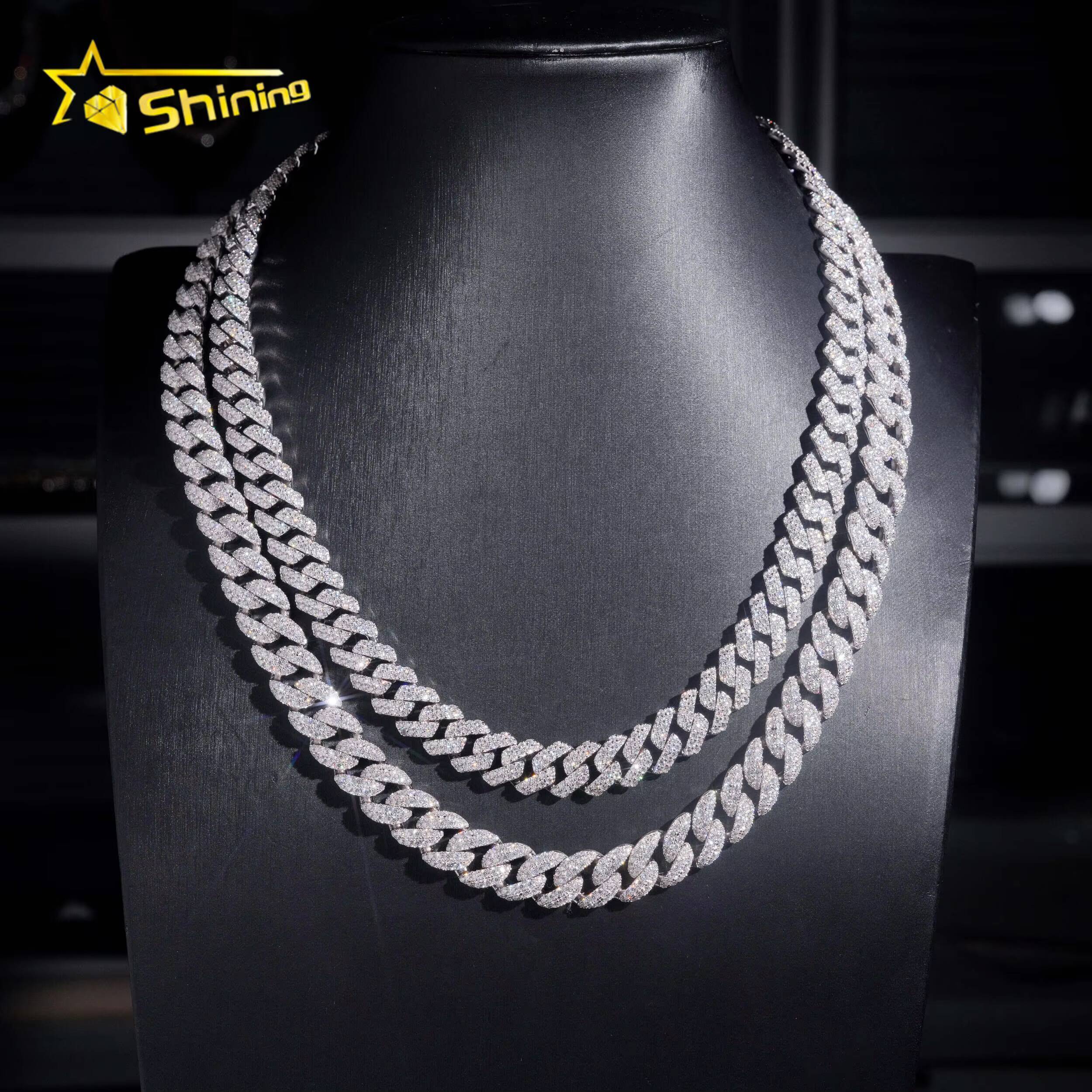 Promotion Sales RTS Hip Hop Jewelry 12mm Rounded Solid 925 Sterling Silver Men Necklace Iced Out VVS Moissanite Cuban Link Chain