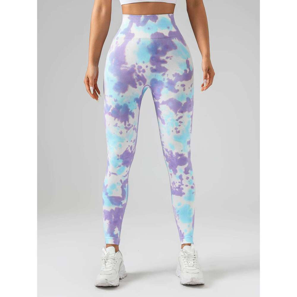 US Local Women's Drip-dyed Tie-dye leggings, yoga pants, blue-purple blended gradient sports trousers leggings