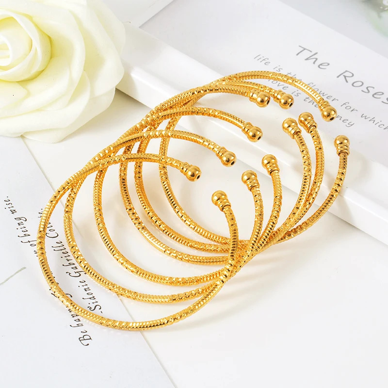 3MM/6pcs Dubai Jewelry For Women Indian Bangles Africa Ball Jewellery Gold Color Beads Bracelet Ethiopian Wedding Bride Gift 250805