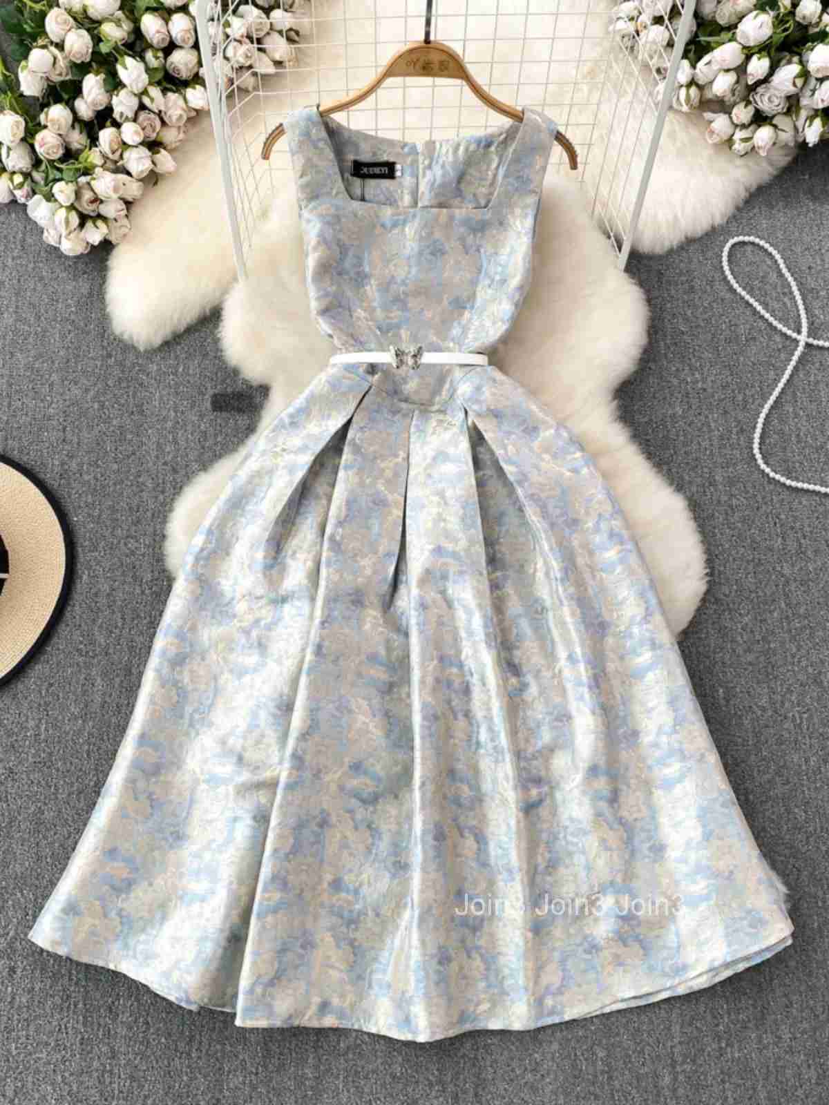 Elegant Luxury Celebrity Sleeveless Square Collar Printing Pleated Jacquarddress Slim Long Dress Party Formal Wedding Birthday