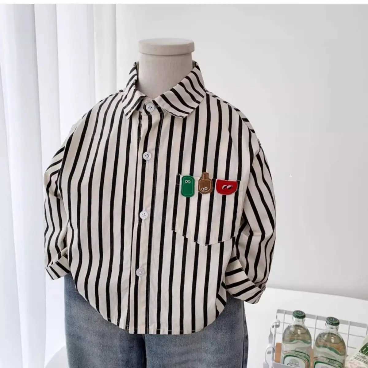 Korean Boys Striped Shirt Long-Sleeve Lightweight Stylish Cotton Thin Blouse Spring Autumn Casual Daily Kids Tops Clothes 2-6Y X250806