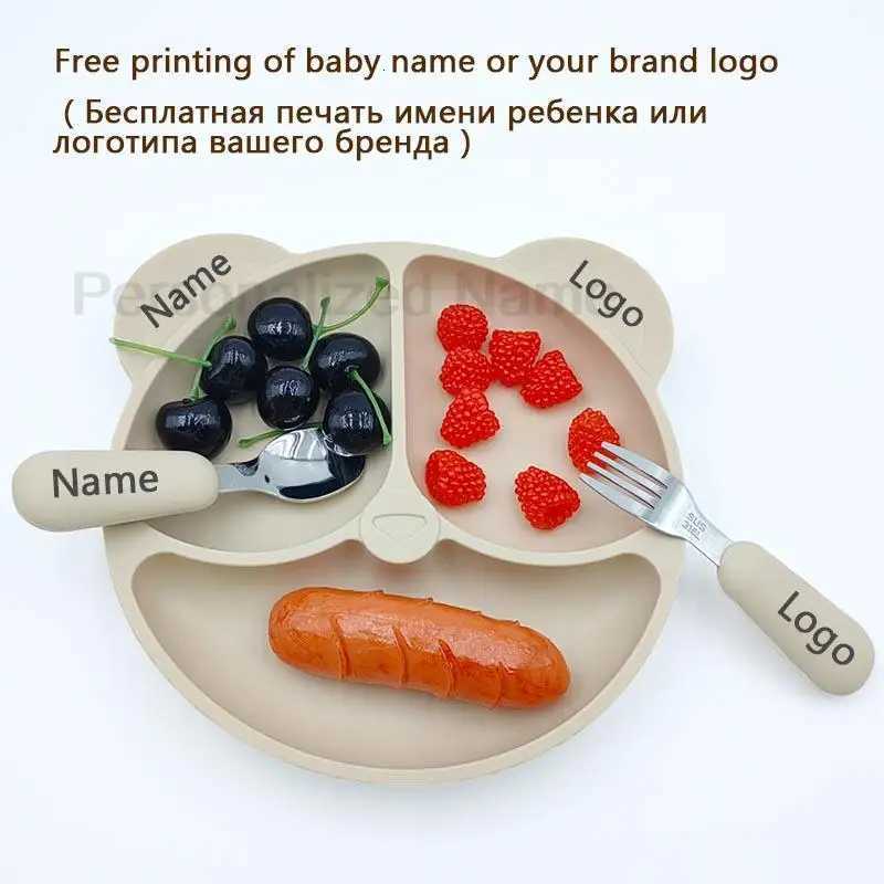 Baby Silicone Sucker Bowl Childrens Dishes Bear Face Plate Kids Tableware Set Personalized Name Feeding Plates BPA Free X250806