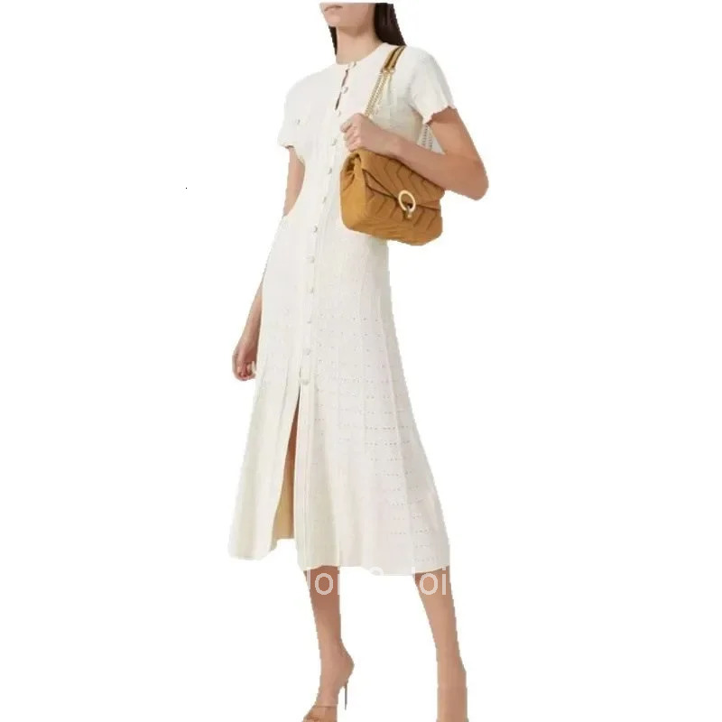 DS Home New Style Slim Fit Knitted Dress Fashionable Hollow out Lace Sleeve Ankle Length Empire Waist Midi Dress