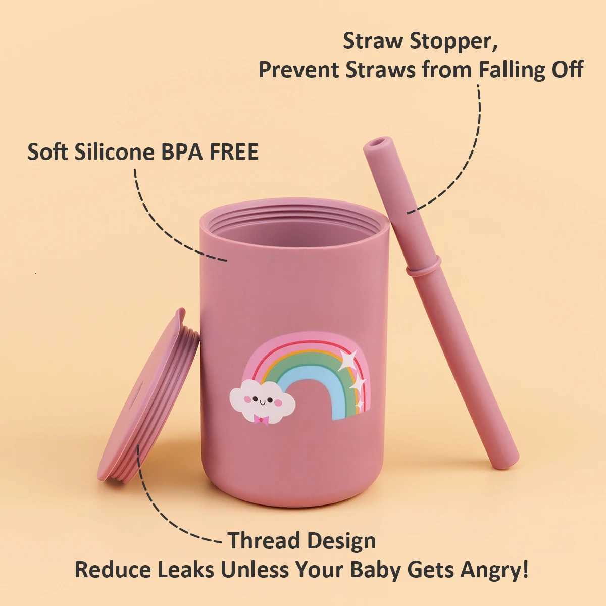 150ML Baby Silicone Cup with Exquisite Pattern Lid Portable Drink Straw Cup Children Leak-proof Feeding Grandma Bottle Cup X250806