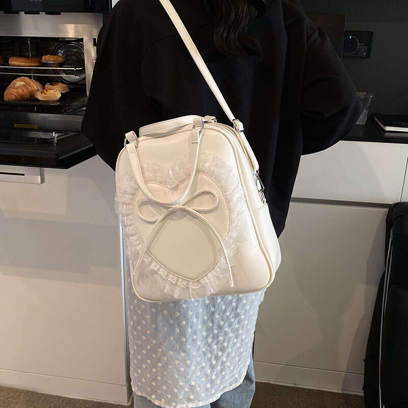 Large Capacity Handbag for Women Fashion Sweet Lace Heart Bow Backpack-for Teen Girls and Young Women