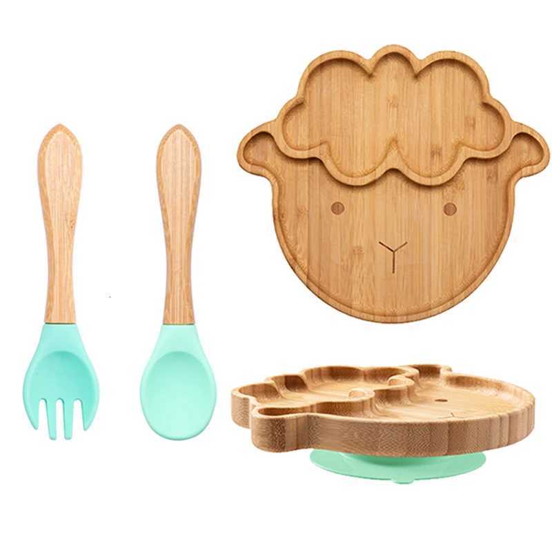 3Pcs/Set Baby Bamboo Sucker Plates Fork Spoon Sets Non-slip Tableware Childrens Feeding Dishes BPA Free Dropshipping X250806
