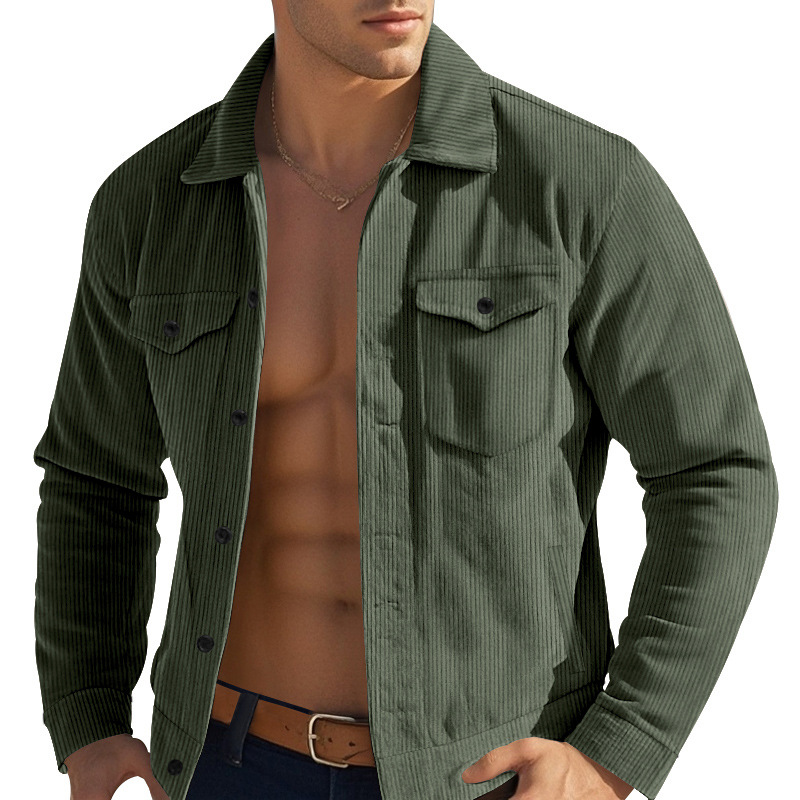 Men's corduroy jacket stand-up collar slim retro multi-pocket workwear commuter coat European code: S-3XL