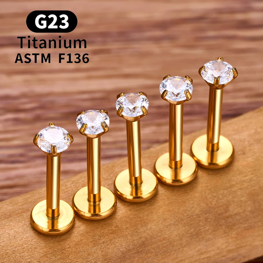 10/50PCS G23 Ttianium Piercing Labret Lip Stud Ring CZ 16G Internal Thread Stud Earring Ear Tragus Cartilage Helix Daith Jewelry 250805