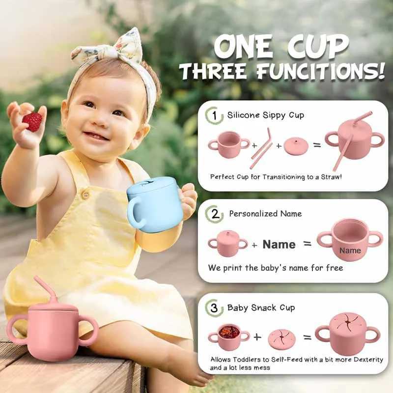 Food Grade Silicone Baby Feeding Cups Personalized Name Children Learn Drinking Cups Sippy Cups Kids Toddlers Straw Water Bottle X250806