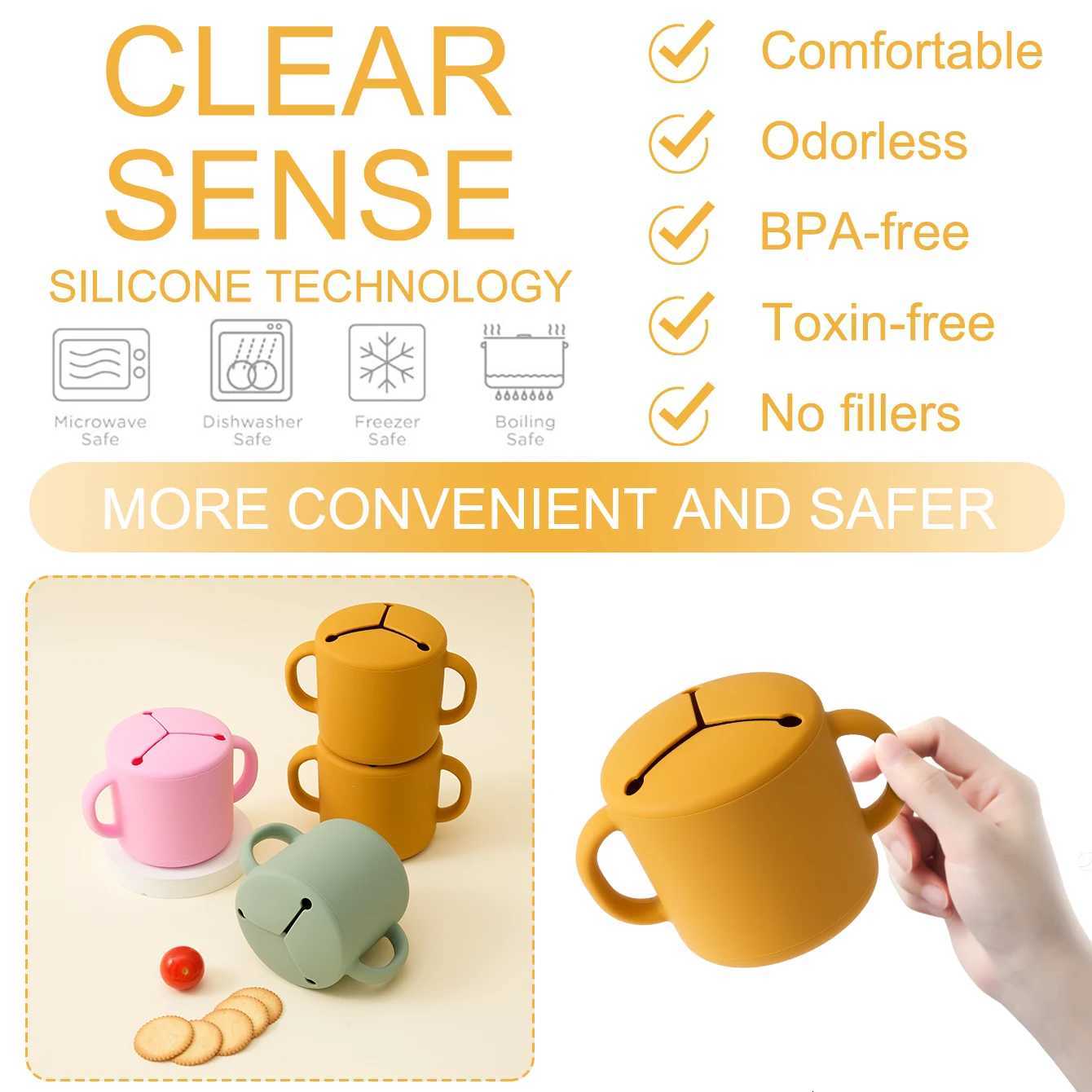 1PCS Baby Silicone Double Handle Snack Cup BPA Free Portable Feeding Food Baby Snack Container Baby Snack Box Cup Baby Supplies X250806