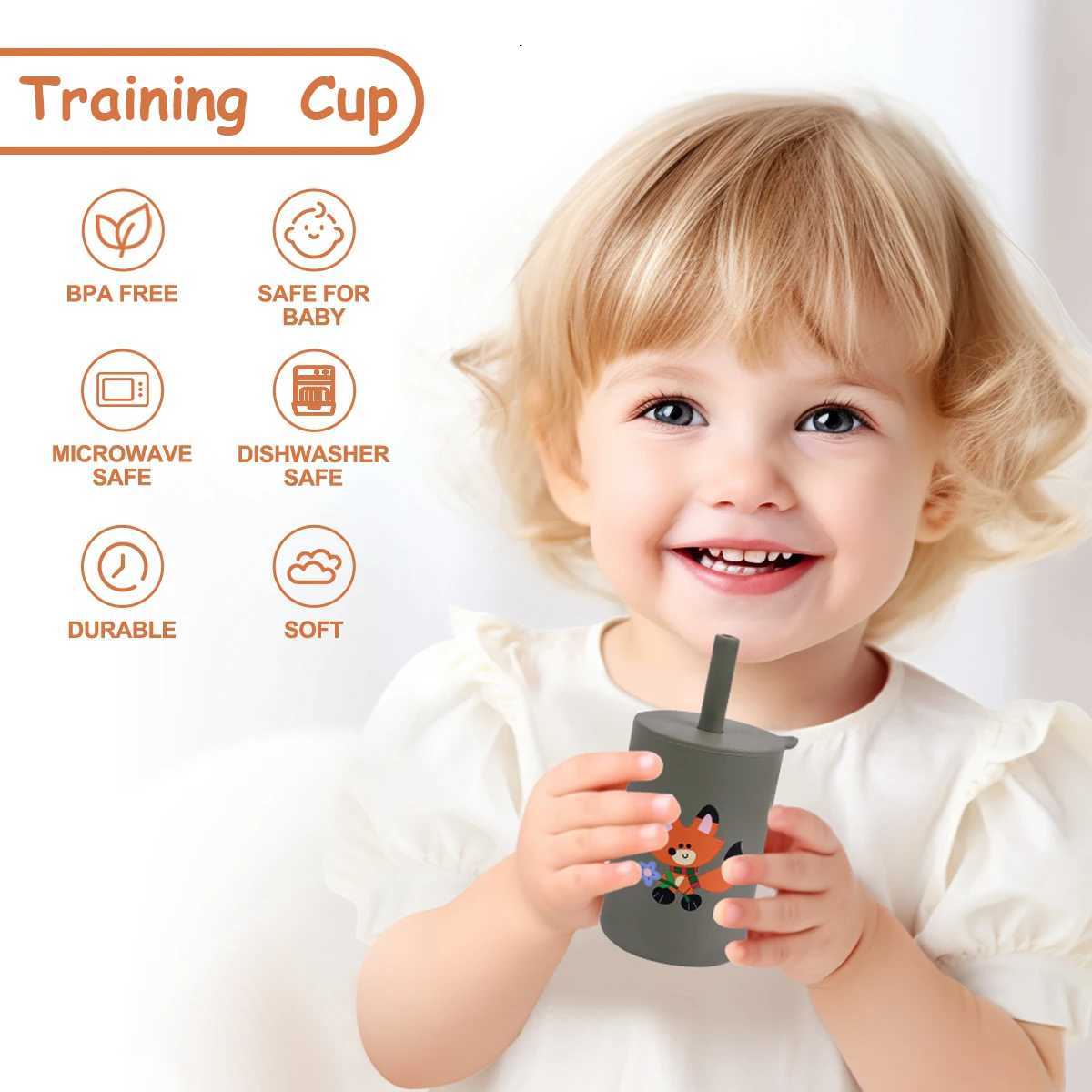150ML Baby Silicone Cup with Exquisite Pattern Lid Portable Drink Straw Cup Children Leak-proof Feeding Grandma Bottle Cup X250806