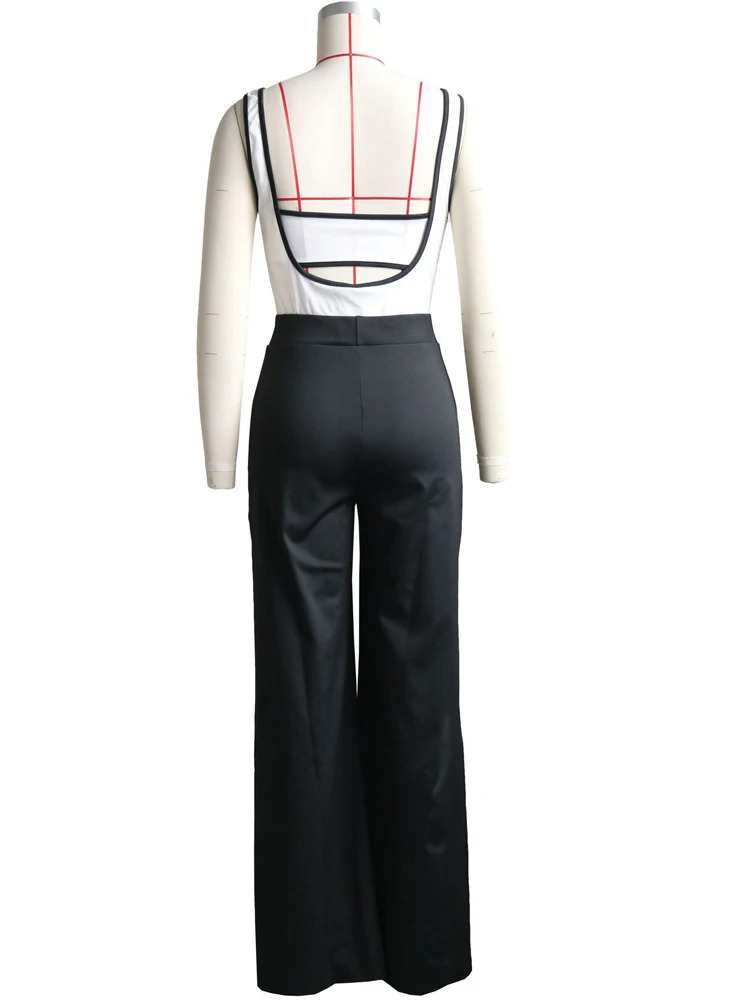 Beyprern Elegant Womens Suspender Jumpsuits Two-Piece Outfits Glam Fitted Button Details Wide Legs Long Pants Jumpsuit Clubwear 250804